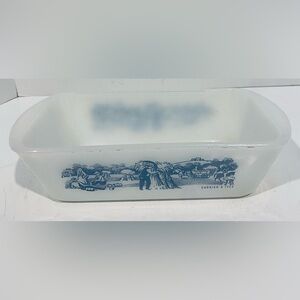 Vintage Currier And Ives Glasbake Ovenware Loaf Pan J-522 10⅛" USA